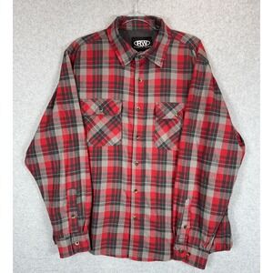 RW Rugged Wear Shirt Mens XL Red Gray Plaid Flannel Button Up Long Sleeve Casual